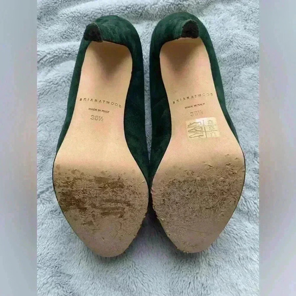 Brian Atwood Maniac Emerald Suede Leather Platform Heels - Picture 7 of 8